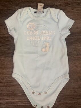 Guess Light Blue Baby One-Piece Bodysuit with Embroidered Logo